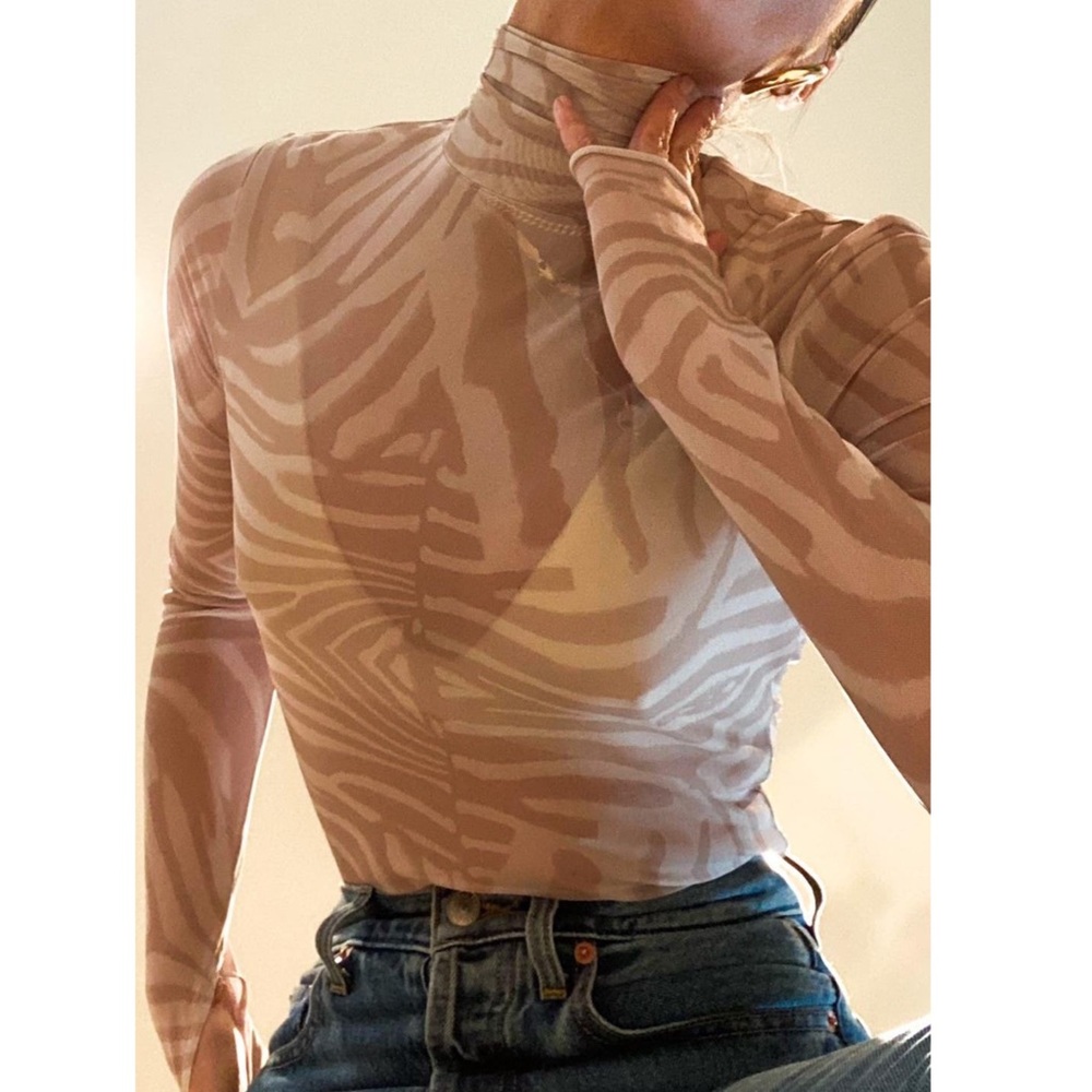 AFRM Mesh Zebra Turtleneck Top - XL